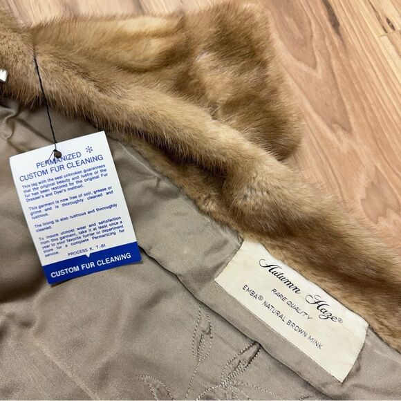 Vintage Natural Autumn Haze Oversized Collar Letout Mink Genuine Fur Coat - Picture 12 of 17